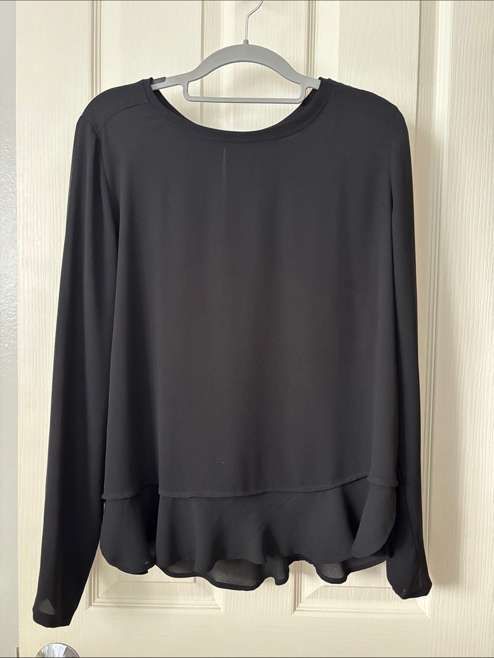 LOFT Black Long-Sleeve Ruffle Hem Blouse